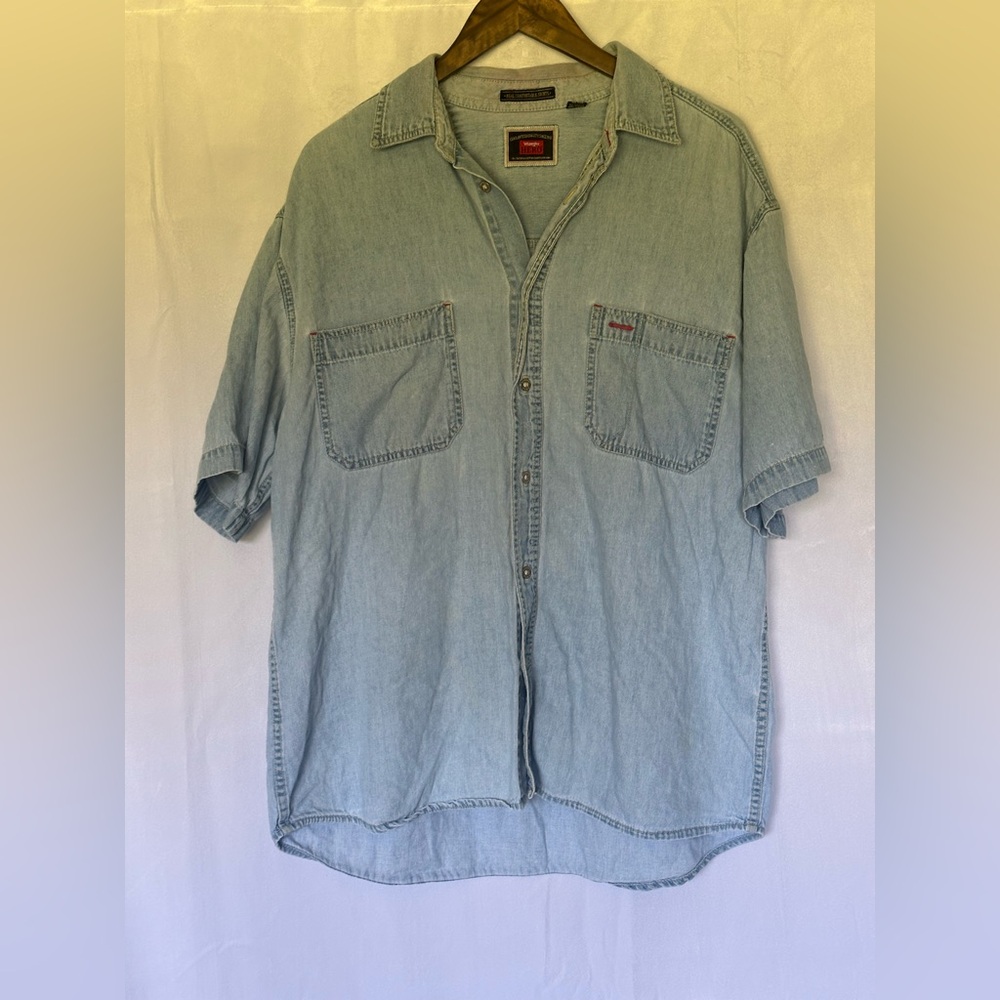 Large Wrangler Hero Denim Short Sleeve Button Down Shirt Real Comfortable Shirts